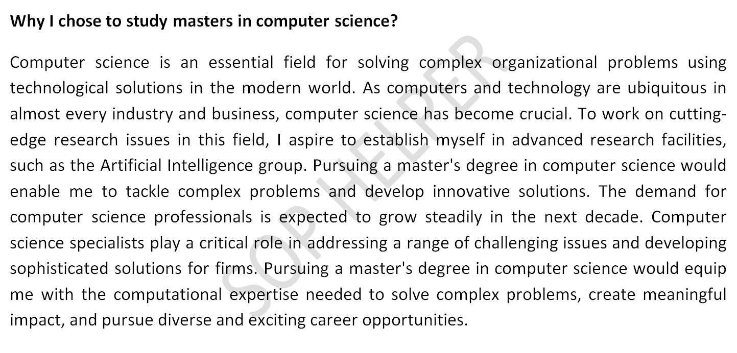 SOP Sample For Masters In Computer Science